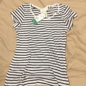 Navy Blue and White Striped Fitted Tee